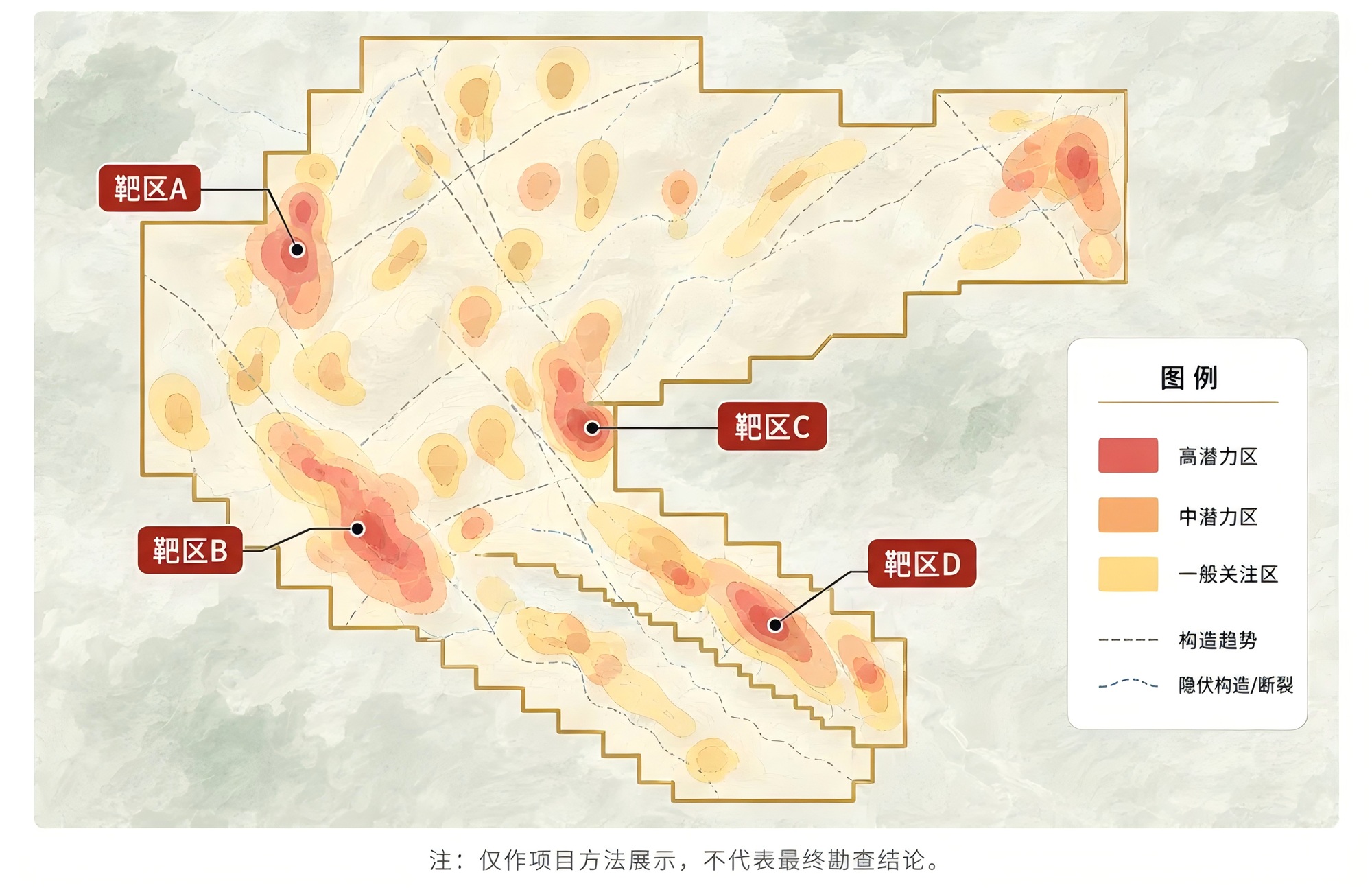 Illustrative Gaia AI gold prospectivity map for a 199 km² mining concession in Laos.