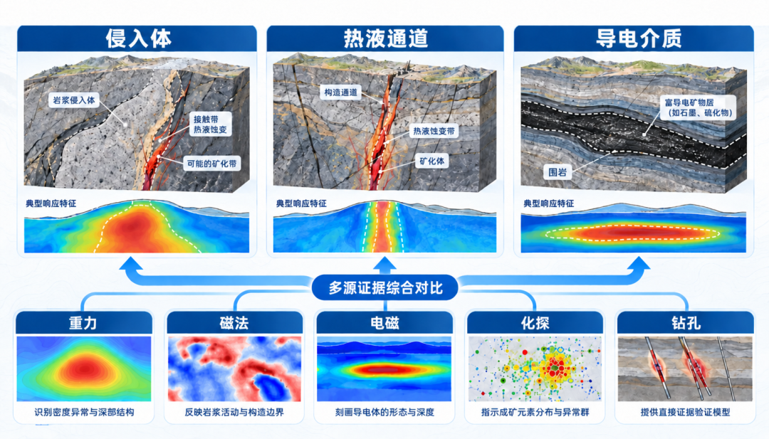 Testing competing geological hypotheses with multisource evidence